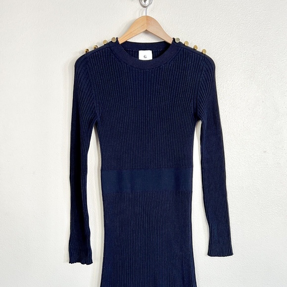 GWYN Rebecca Virgin Wool Rib Sweater Dress in Navy Blue - Picture 10 of 13
